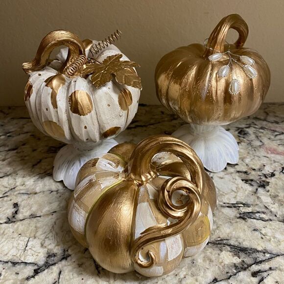 Set of 3 Resin Gold Pumpkins Designer inspired - Picture 1 of 6